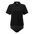 thumbnail image 1 of DARING DIVA Button Down Collared Short Sleeve Leotard Shirt Top S Black, 1 of 6