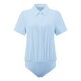 thumbnail image 1 of DARING DIVA Button Down Collared Short Sleeve Leotard Shirt Top S Light Blue, 1 of 5
