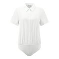 thumbnail image 1 of DARING DIVA Button Down Collared Short Sleeve Leotard Shirt Top S White, 1 of 6