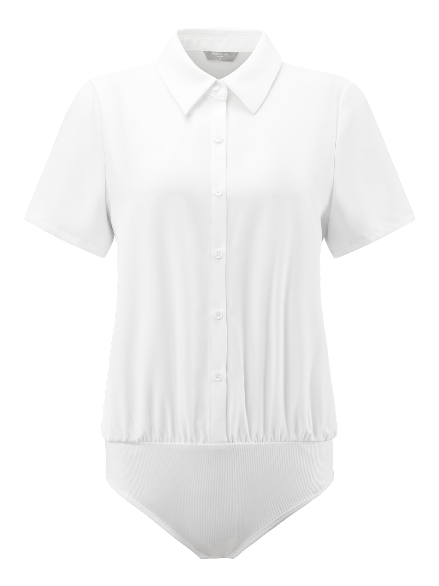 DARING DIVA Button Down Collared Short Sleeve Leotard Shirt Top XL White