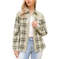 thumbnail image 1 of DARING DIVA Button Down Color Block Corduroy Long Sleeve Plaid Shirt XS Apricot, 1 of 7