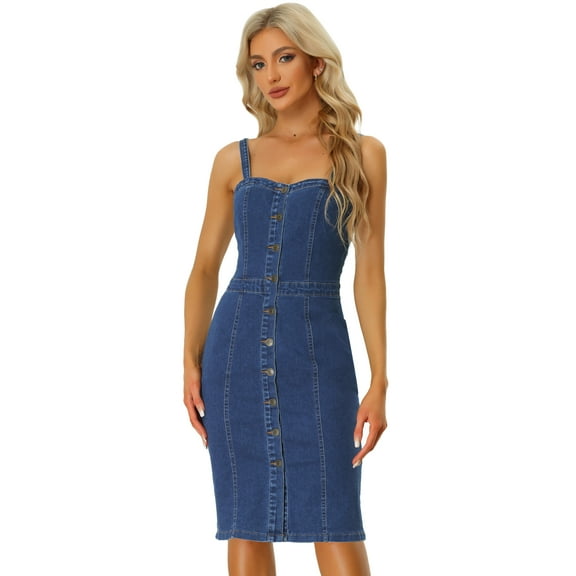 DARING DIVA Button Down Denim Sleeveless Sweetheart Neck Jean Dresses XS Blue