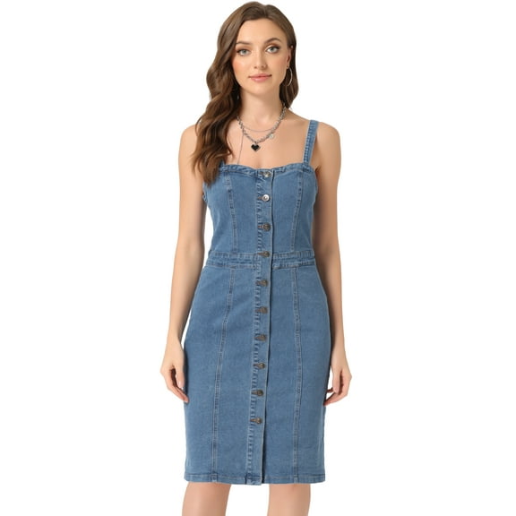 DARING DIVA Button Down Denim Sleeveless Sweetheart Neck Jean Dresses XS Light Blue