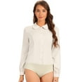 thumbnail image 1 of DARING DIVA Button Down Leotard Shirt Peter Pan Collar Blouse S Beige, 1 of 6