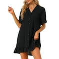 thumbnail image 1 of DARING DIVA Button Front Ruffle Hem Cover Ups Dress XL Black, 1 of 6