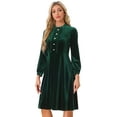 thumbnail image 1 of DARING DIVA Button Front Ruffle Vintage Flared Dress M Dark Green, 1 of 6
