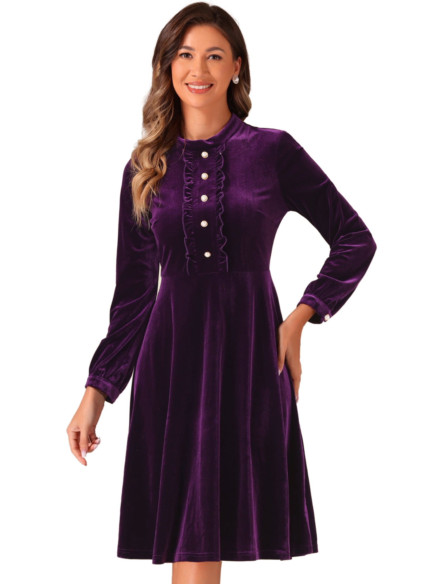 DARING DIVA Button Front Ruffle Vintage Flared Dress S Dark Purple