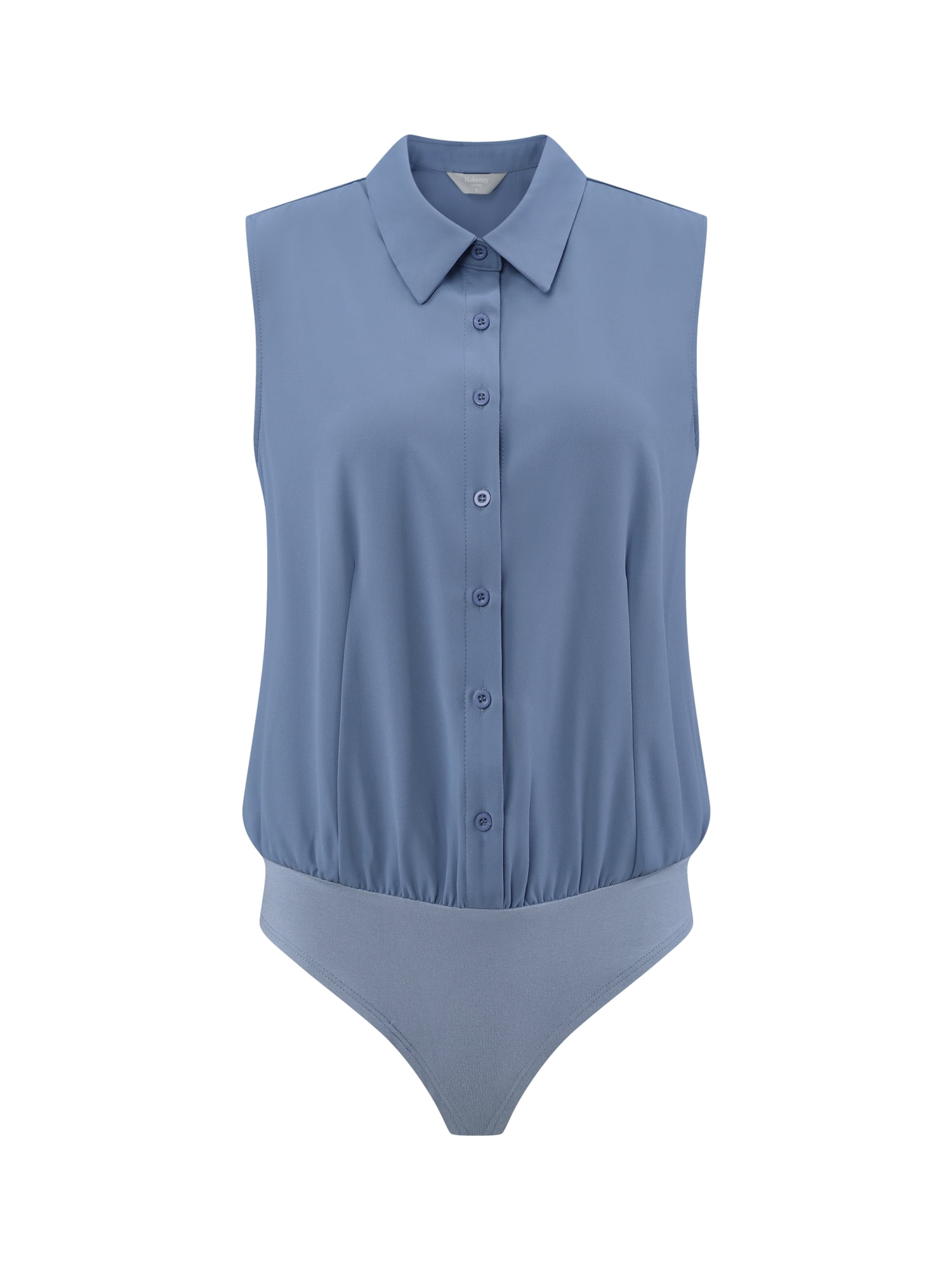 DARING DIVA Button Up Body Suit Work Collared Bodysuit 2XL Grey Blue
