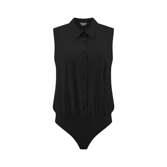 DARING DIVA Button Up Body Suit Work Collared Bodysuit M Black