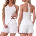 thumbnail image 1 of DARING DIVA Cami Pajamas Lace Trim V Neck 2 Pieces Sleepwear M White, 1 of 6