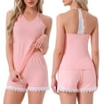 thumbnail image 1 of DARING DIVA Cami Pajamas Lace Trim V Neck 2 Pieces Sleepwear S Pink, 1 of 6