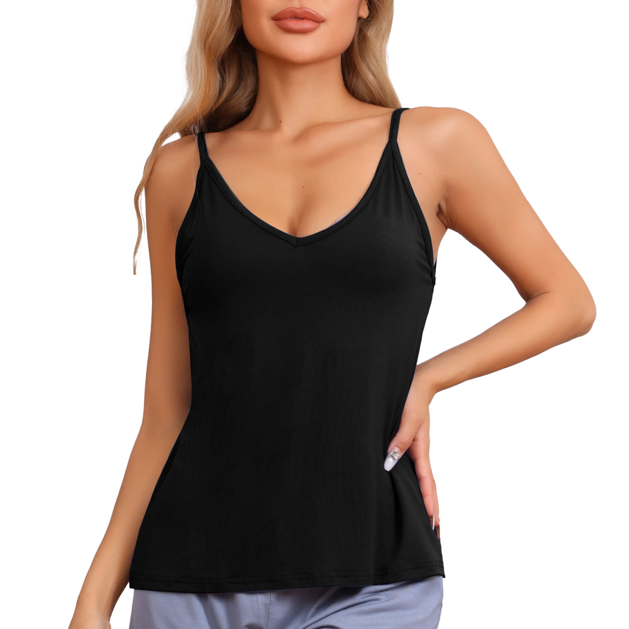 DARING DIVA Women's Sleeveless Base Layer Spaghetti Straps V Neck Tank Tops S Black