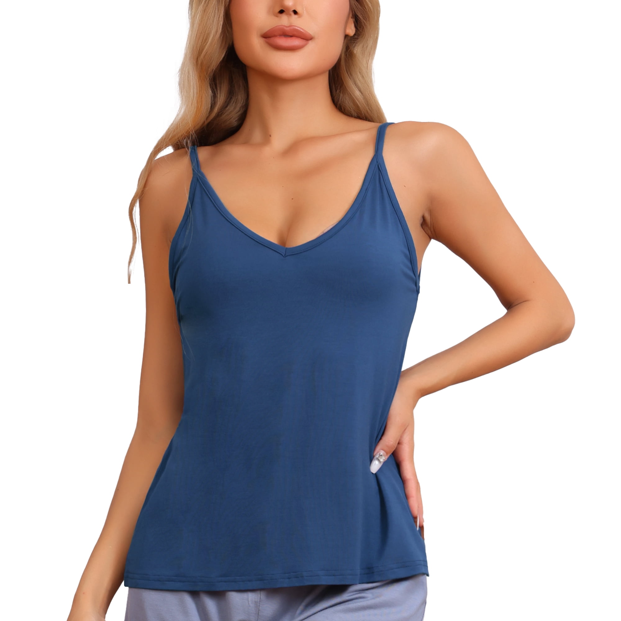 DARING DIVA Women's Sleeveless Base Layer Spaghetti Straps V Neck Tank Tops S Blue