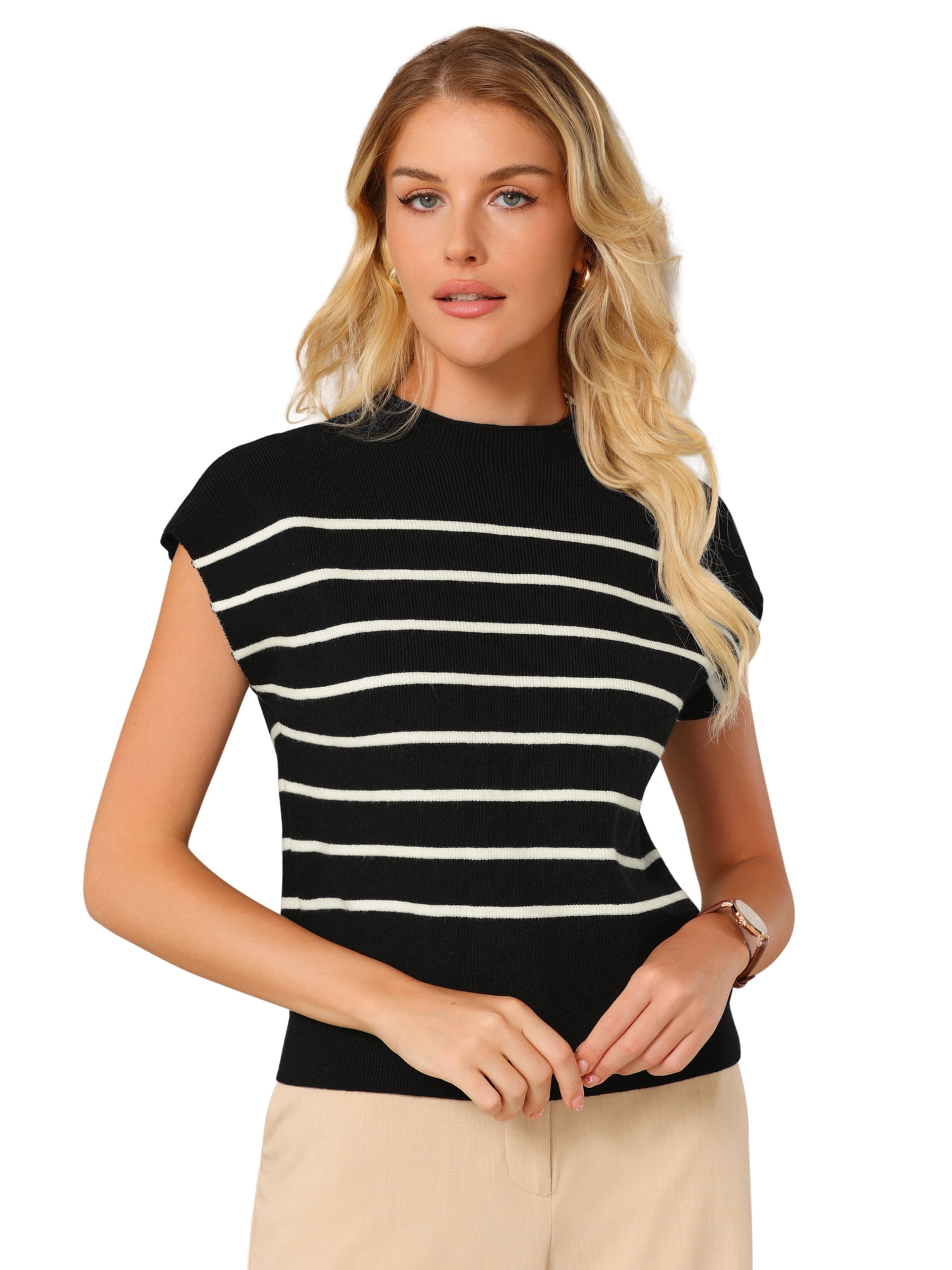 DARING DIVA Cap Sleeve Sweater Vest Mock Neck Ribbed Knit Pullover Top 2XL Black