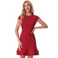 thumbnail image 1 of DARING DIVA Cap Sleeves Round Neck Tiered Ruffled Hem Dress L Red, 1 of 6