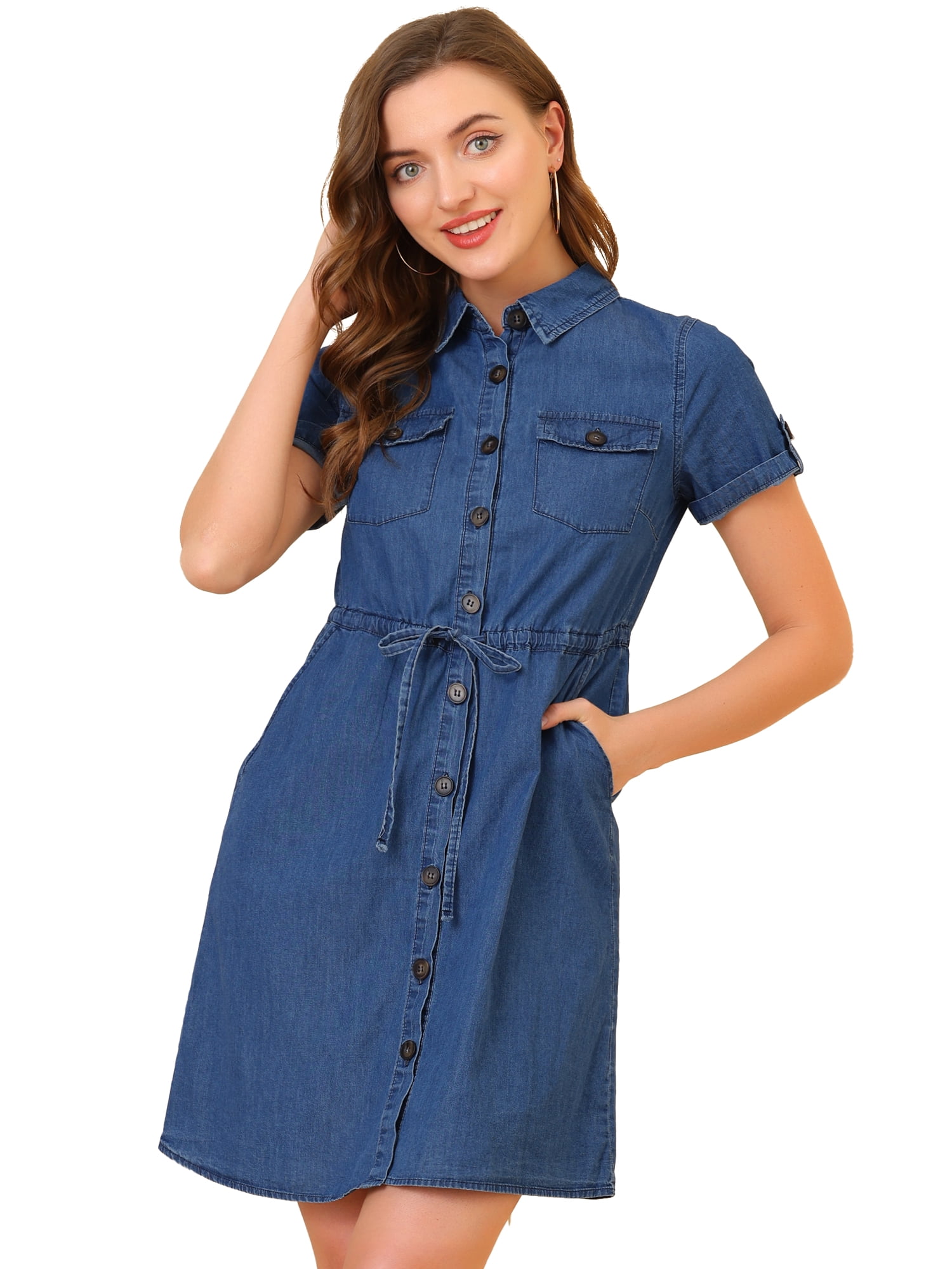 DARING DIVA Casual Button Front Summer Short Sleeve Dresses S Sky Blue
