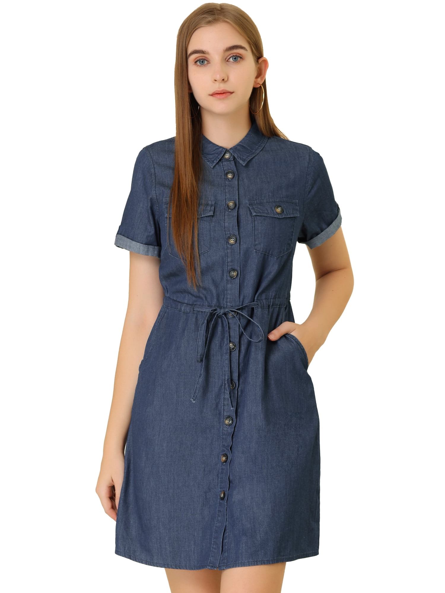 DARING DIVA Casual Button Front Summer Short Sleeve Dresses XL Medium Blue