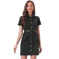thumbnail image 1 of DARING DIVA Casual Collared Short Sleeve Denim Shirt Dress XS Blue M Black, 1 of 6