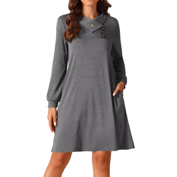 DARING DIVA Casual Long Sleeve Tunic Top Dress L Grey