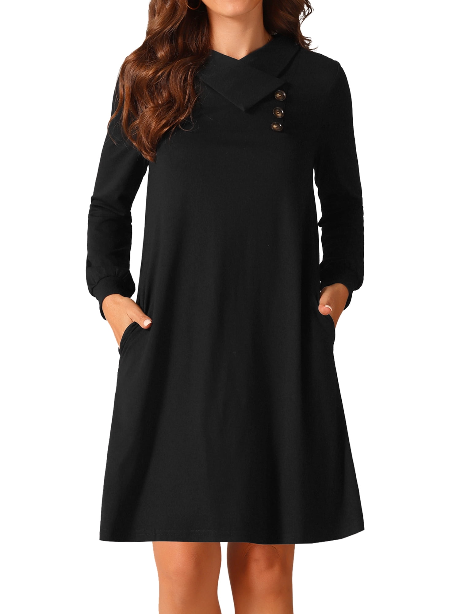 DARING DIVA Casual Long Sleeve Tunic Top Dress S Black
