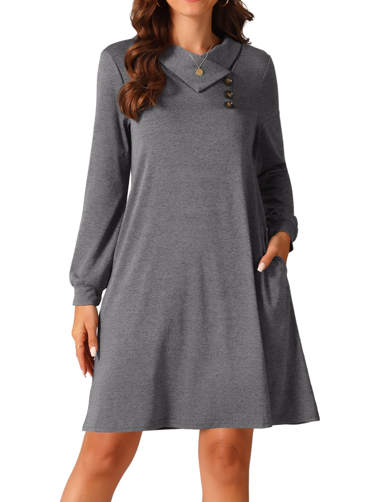 DARING DIVA Casual Long Sleeve Tunic Top Dress S Grey