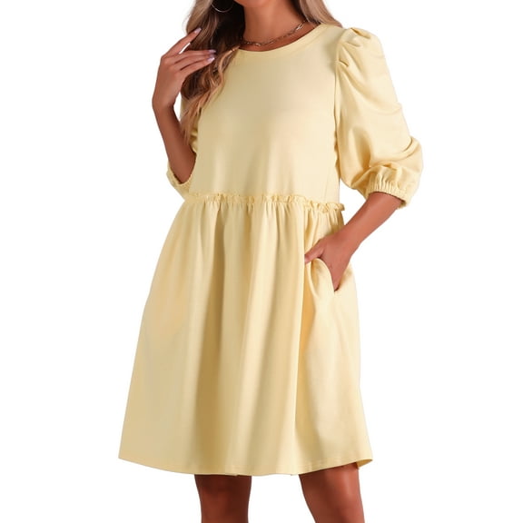 DARING DIVA Casual Scoop Neck Pocket Babydoll Dress L Pale Yellow