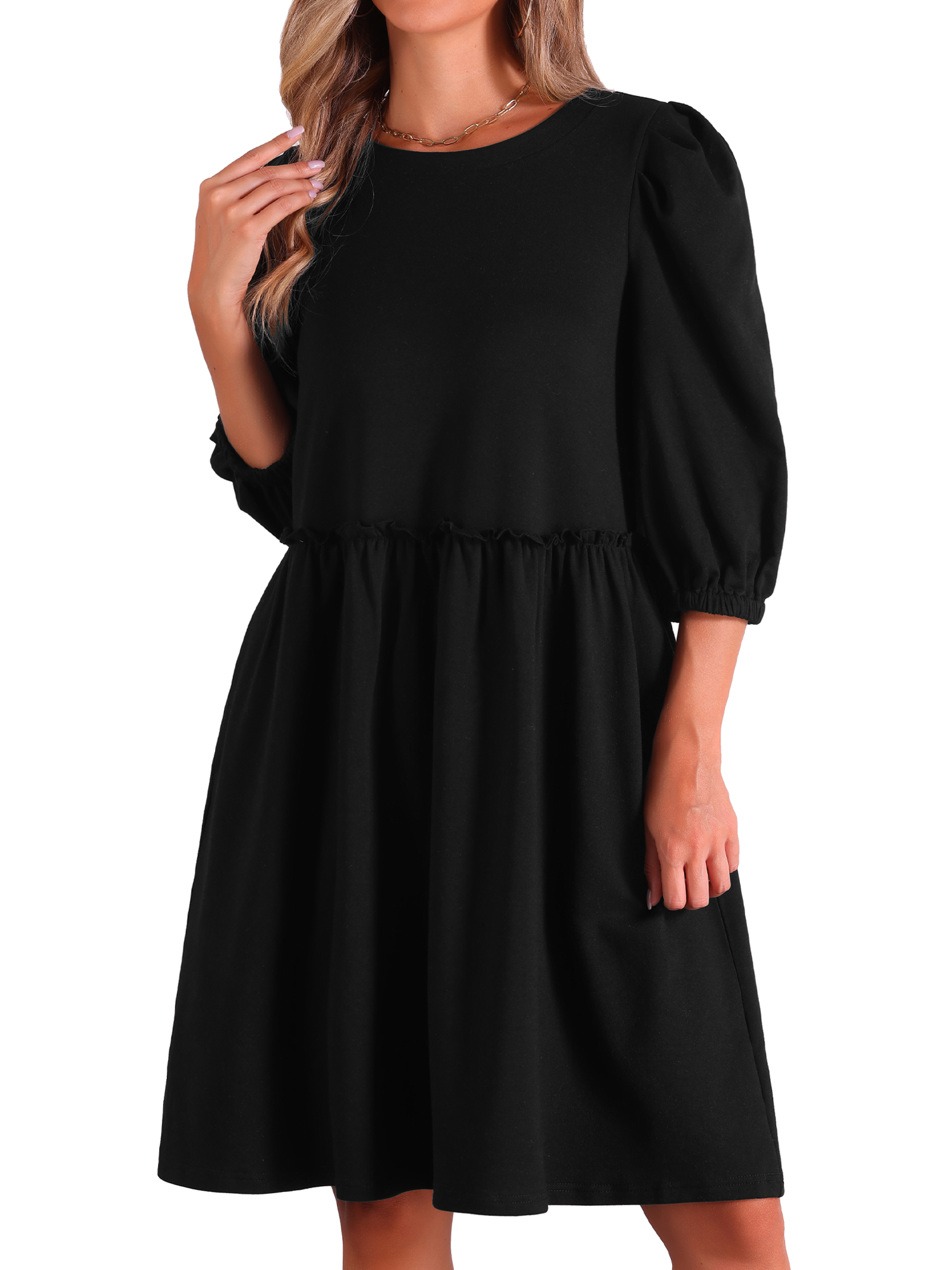 DARING DIVA Casual Scoop Neck Pocket Babydoll Dress S Black