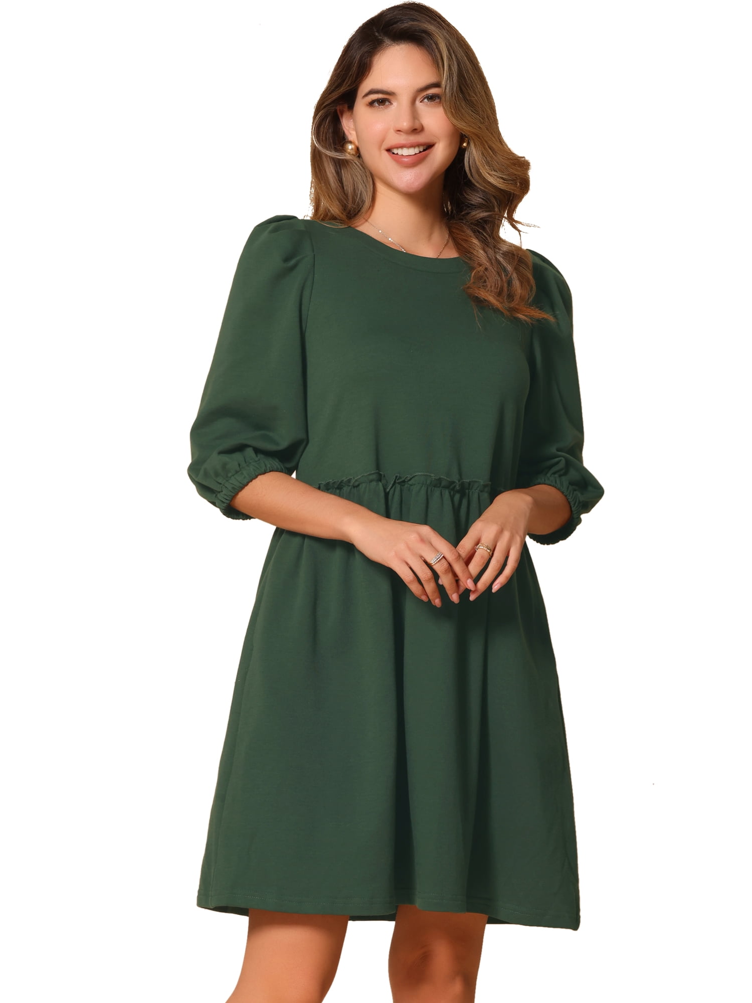 DARING DIVA Casual Scoop Neck Pocket Babydoll Dress XL Dark Green