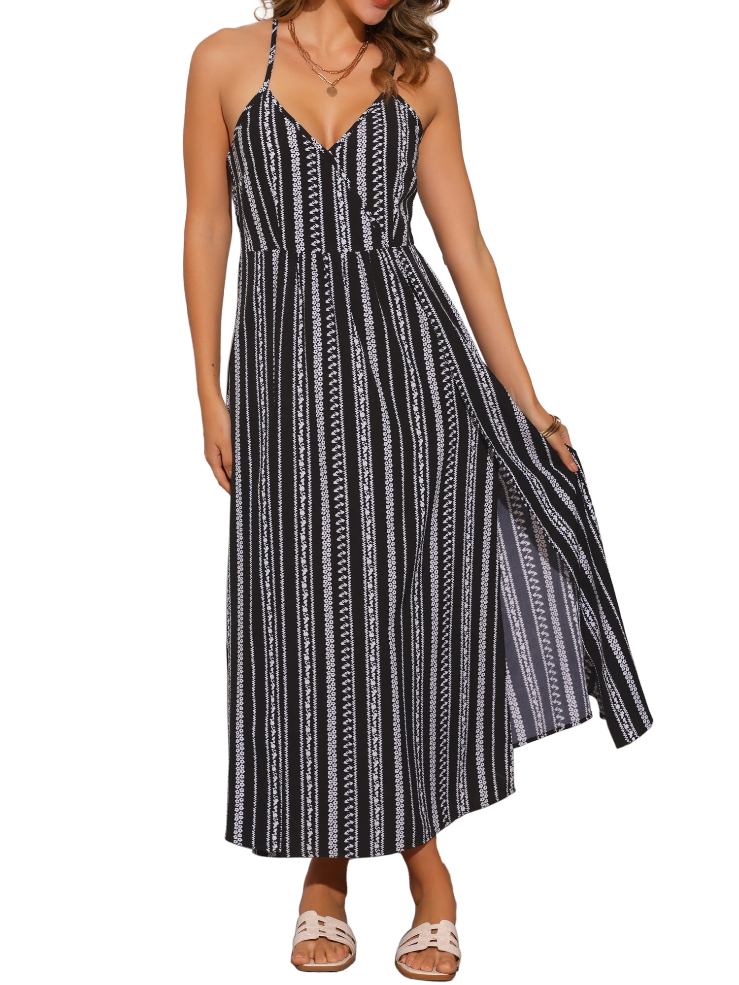 DARING DIVA Casual Spaghetti Strap Flowy Smocked Maxi Dress L Black