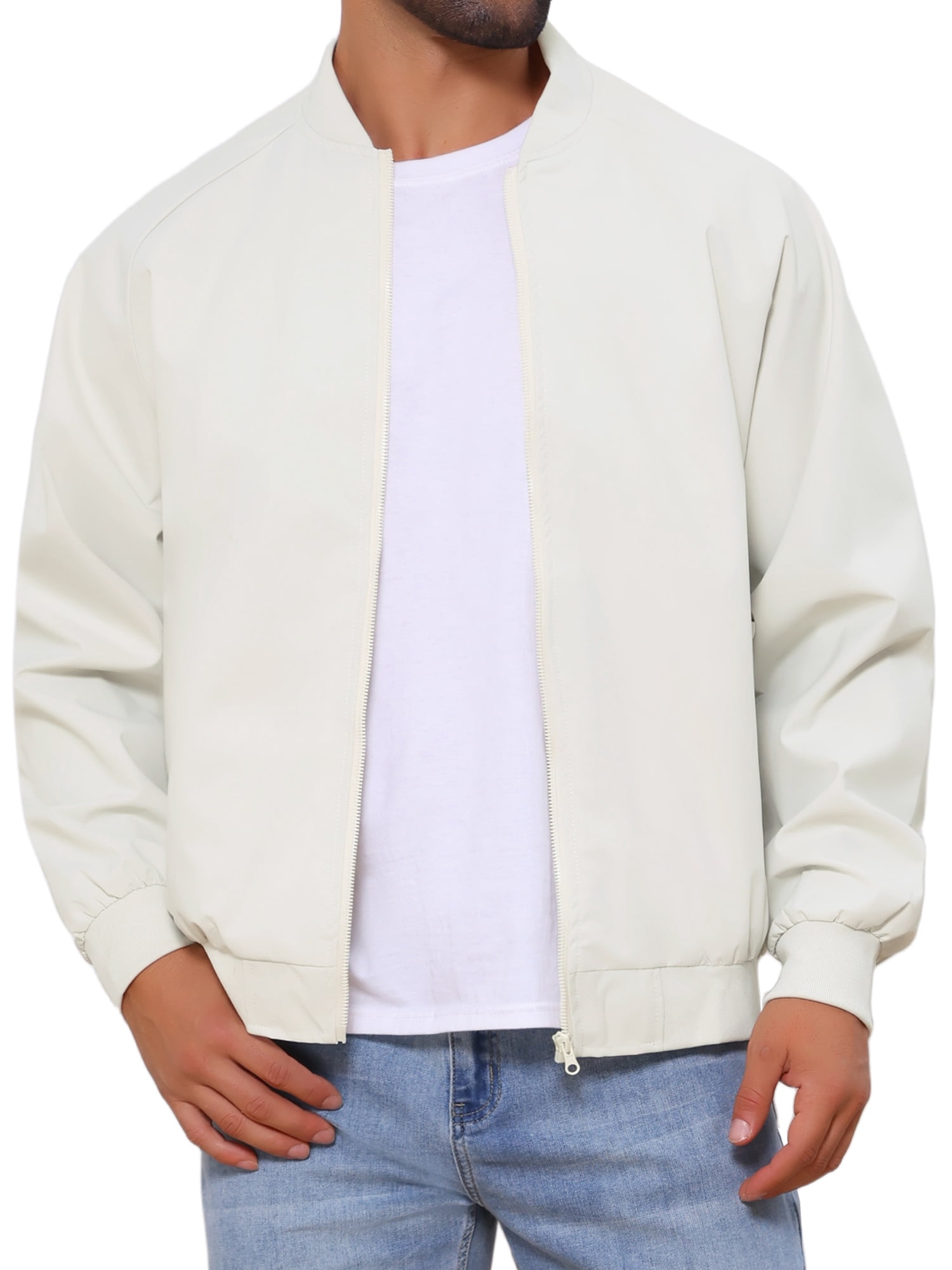 DARING DIVA Casual Stylish Lightweight Full Zip Up Bomber Jacket M Beige