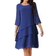 thumbnail image 1 of DARING DIVA Chiffon 3/4 Sleeve Tiered Layered Flowy Dress L Dark Blue, 1 of 8