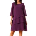 thumbnail image 1 of DARING DIVA Chiffon 3/4 Sleeve Tiered Layered Flowy Dress M Dark Purple, 1 of 8