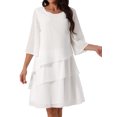 thumbnail image 1 of DARING DIVA Chiffon 3/4 Sleeve Tiered Layered Flowy Dress S Whites, 1 of 8
