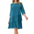 thumbnail image 1 of DARING DIVA Chiffon 3/4 Sleeve Tiered Layered Flowy Dress XL Peacock Green, 1 of 8