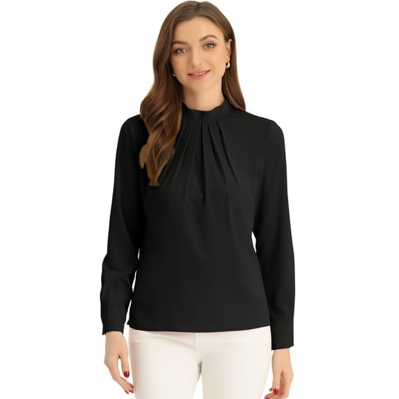 DARING DIVA Chiffon Blouse for Women's Long Sleeve Work Shirt L Black