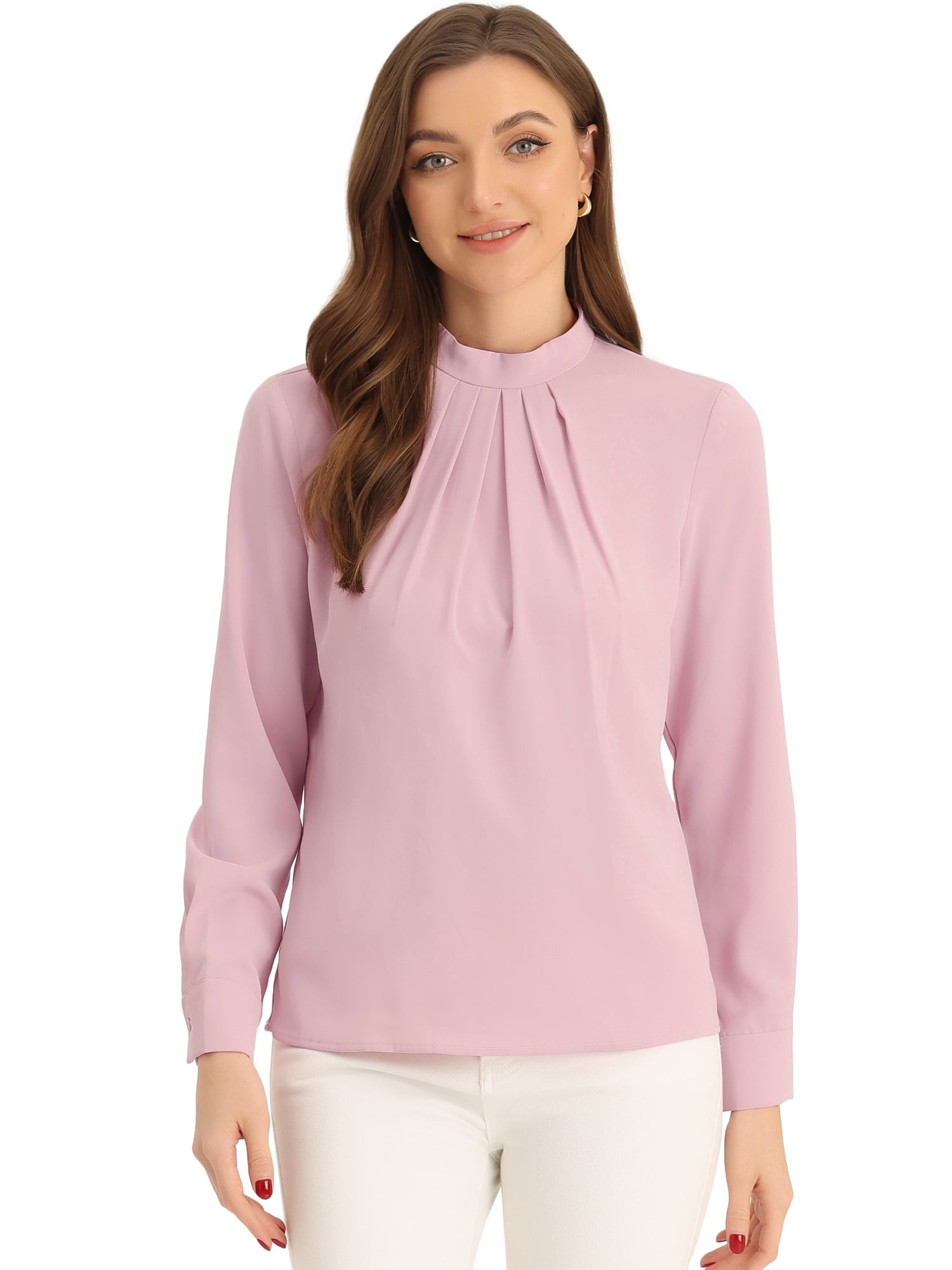 DARING DIVA Chiffon Blouse for Women's Long Sleeve Work Shirt L Pink