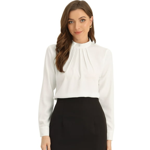 DARING DIVA Chiffon Blouse for Women's Long Sleeve Work Shirt M White