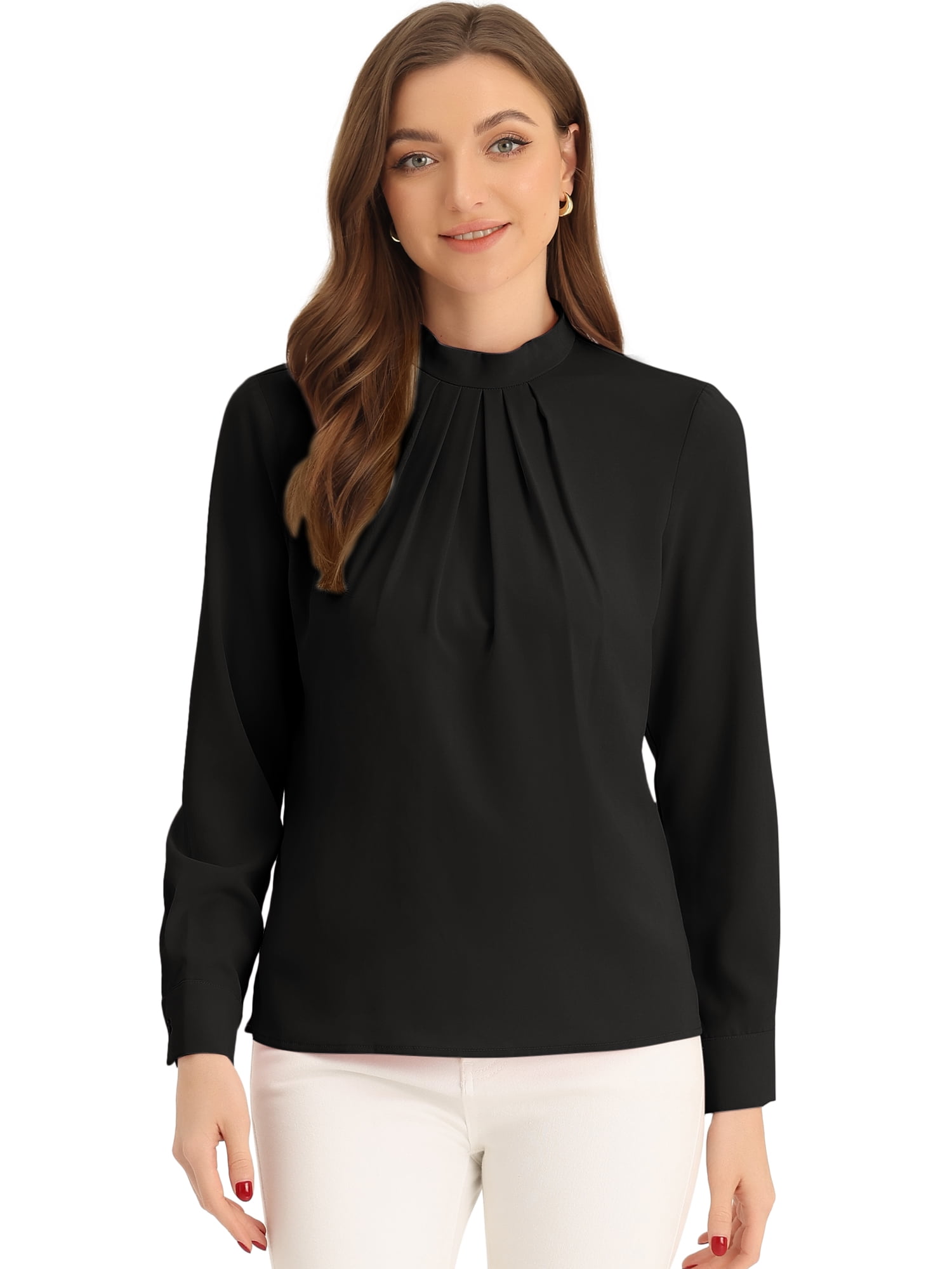 DARING DIVA Chiffon Blouse for Women's Long Sleeve Work Shirt S Black