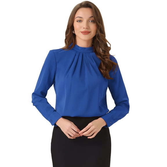 DARING DIVA Chiffon Blouse for Women's Long Sleeve Work Shirt S Royal Blue