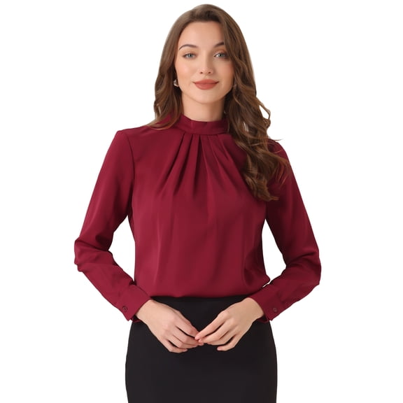 DARING DIVA Chiffon Blouse for Women's Long Sleeve Work Shirt XL Dark Red