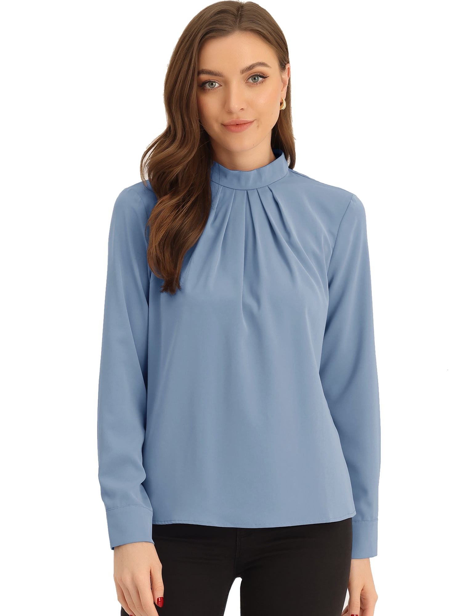 DARING DIVA Chiffon Blouse for Women's Long Sleeve Work Shirt XS Grey Blue