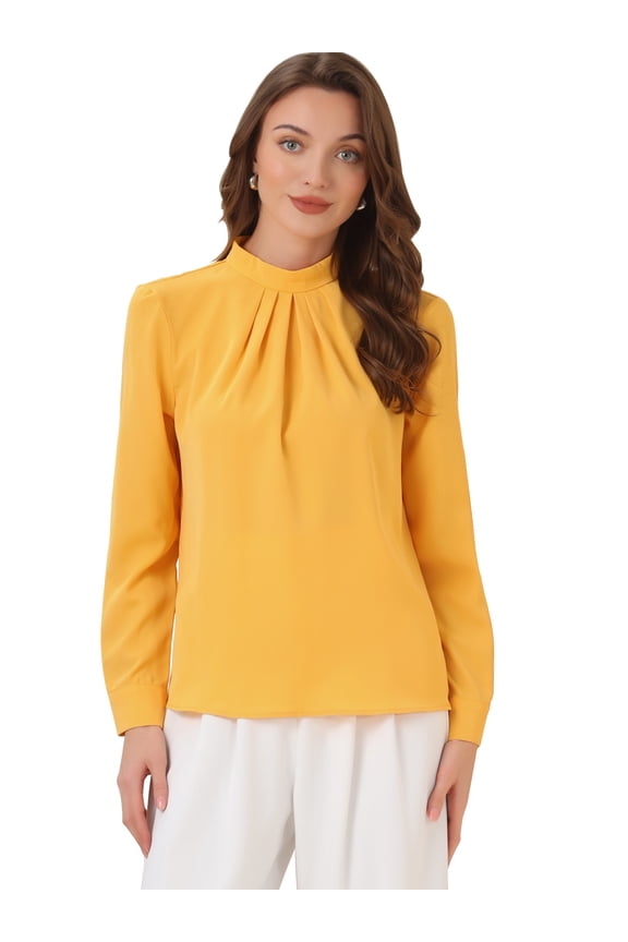 Chiffon Blouse for Women's Long Sleeve Work Shirt XS Yellow