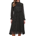 thumbnail image 1 of DARING DIVA Chiffon Midi Sheer Long Sleeve Smocked A-Line Dress XS Black, 1 of 6