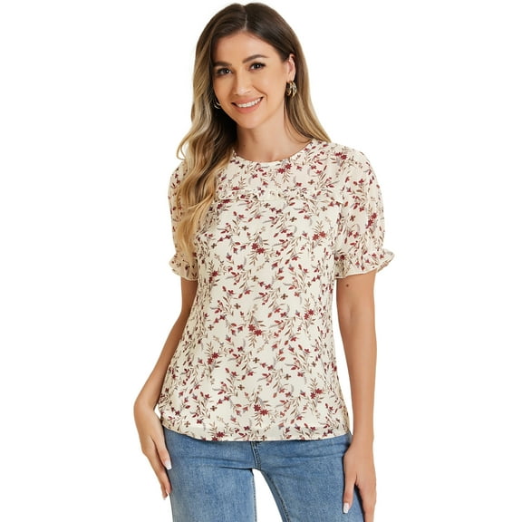 DARING DIVA Chiffon Ruffled Trim Floral Blouse Top L White Red