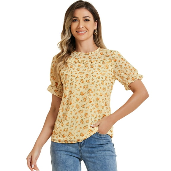 DARING DIVA Chiffon Ruffled Trim Floral Blouse Top XS Orange White