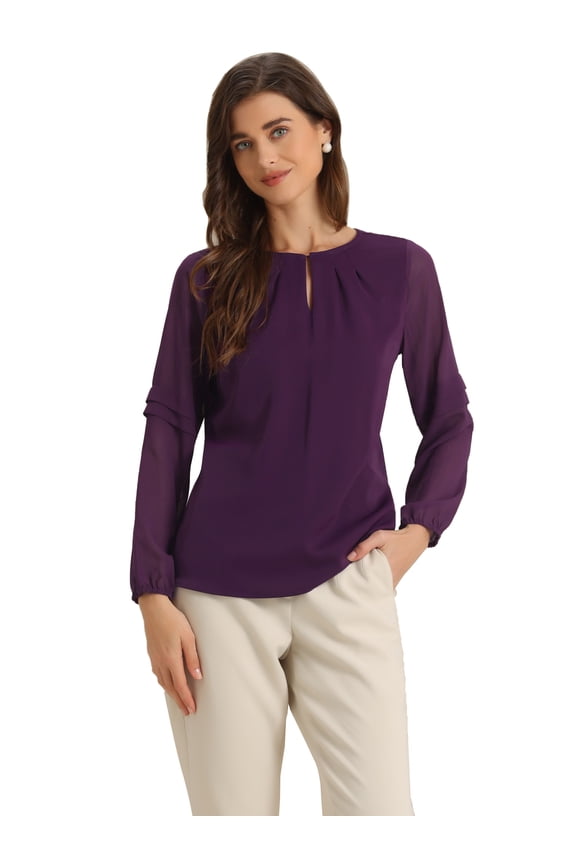 DARING DIVA Chiffon Semi Sheer Long Sleeves Blouses XL Deep purple