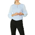 thumbnail image 1 of DARING DIVA Chiffon Semi Sheer Long Sleeves Keyhole Neck Blouse S Light Blue, 1 of 7
