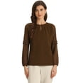 thumbnail image 1 of DARING DIVA Chiffon Semi Sheer Long Sleeves Keyhole Neck Blouse XS Dark Brown, 1 of 6