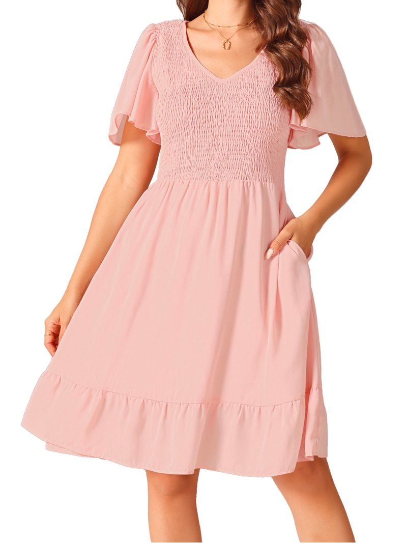 sachin and babi light blue dress Simple A-Line Chiffon Wedding Dress with Flutter Sleeves
