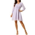 thumbnail image 1 of DARING DIVA Chiffon Spring V Neck 3/4 Sleeve Flowy A-line Dress S Purple, 1 of 7